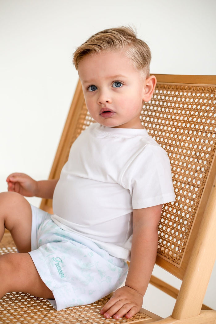 Boys Mint Toile Swimshorts