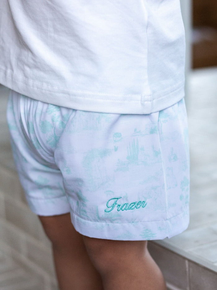 Boys Mint Toile Swimshorts