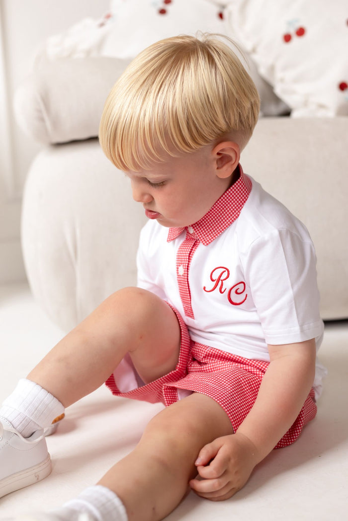 Boys Personalised Cherry Red Chic Polo and Short Set