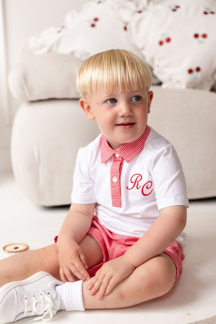 Boys Personalised Cherry Red Chic Polo and Short Set