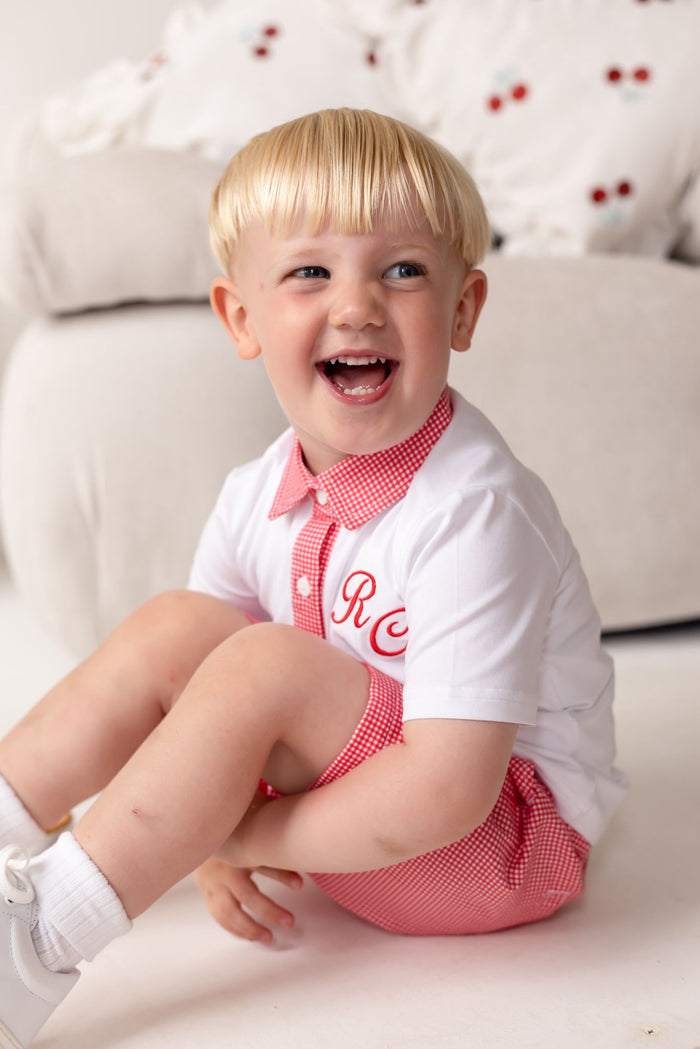 Boys Personalised Cherry Red Chic Polo and Short Set