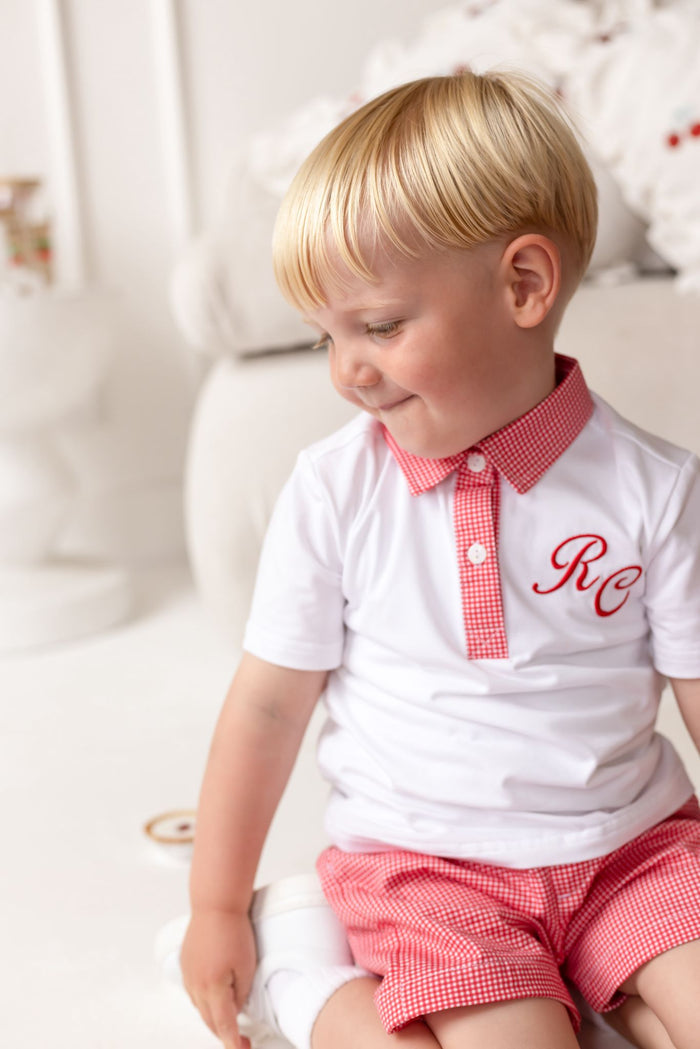 Boys Personalised Cherry Red Chic Polo and Short Set