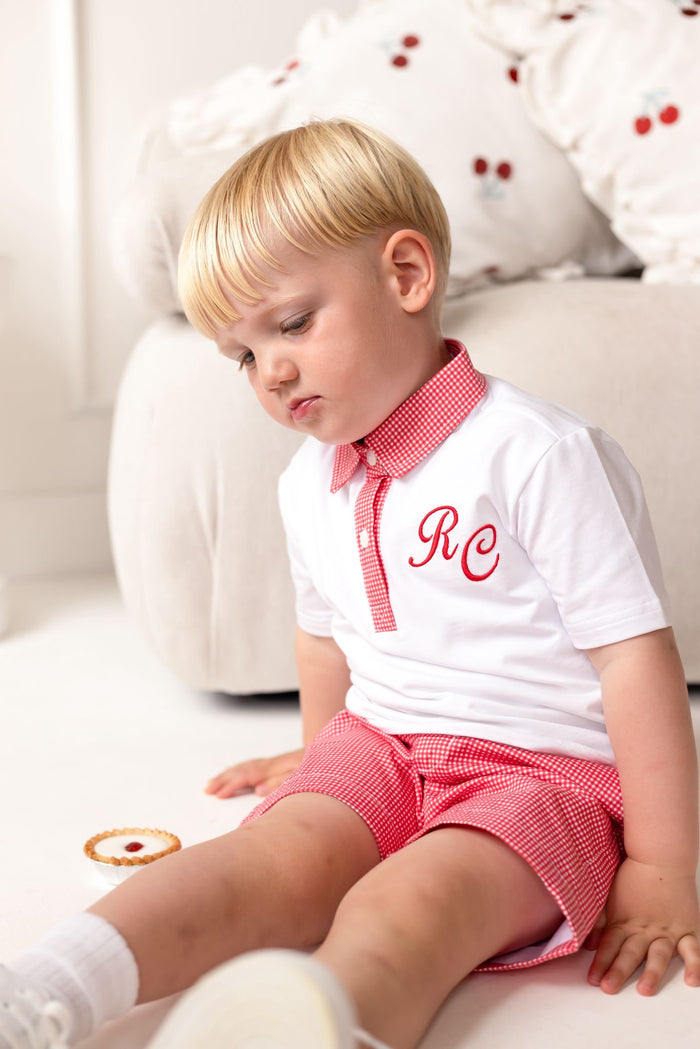 Boys Personalised Cherry Red Chic Polo and Short Set