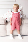 Boys Personalised Cherry Red Chic Top and Gingham Dungarees Set