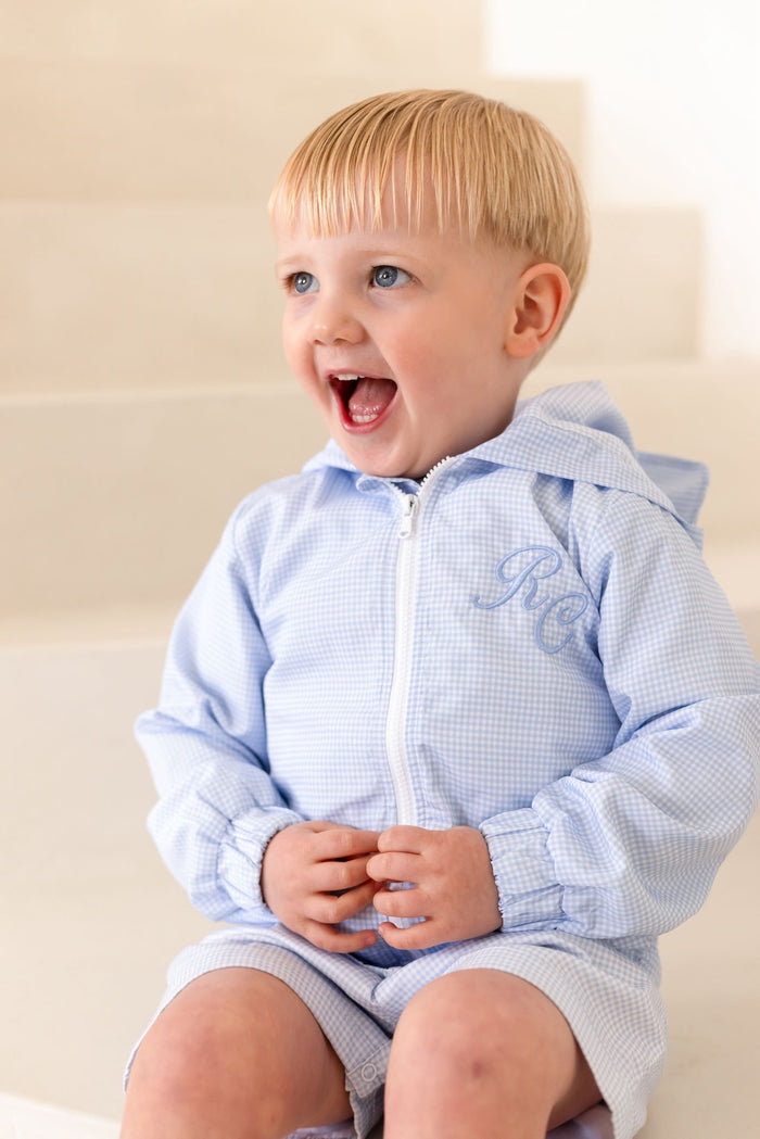 Boys Personalised Petite Bleu Gingham Wind Breaker Jacket