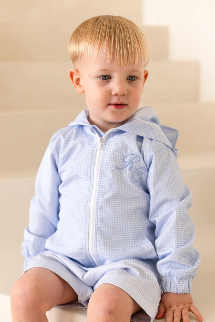 Boys Personalised Petite Bleu Gingham Wind Breaker Jacket