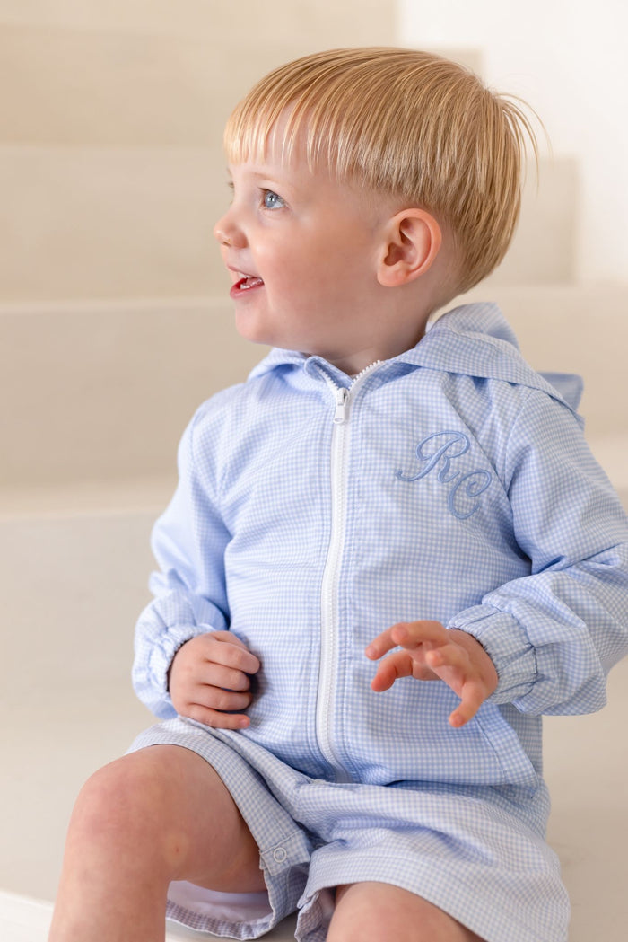 Boys Personalised Petite Bleu Gingham Wind Breaker Jacket