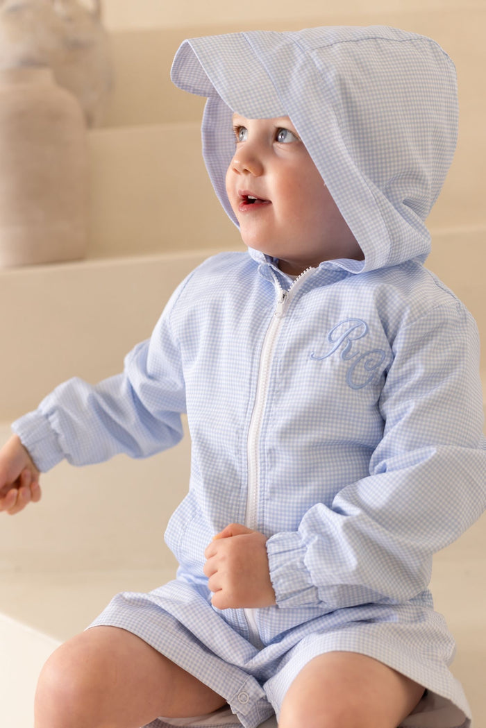 Boys Personalised Petite Bleu Gingham Wind Breaker Jacket