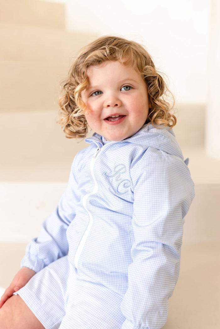 Boys Personalised Petite Bleu Gingham Wind Breaker Jacket