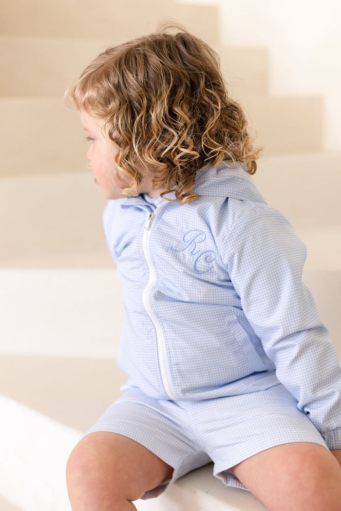 Boys Personalised Petite Bleu Gingham Wind Breaker Jacket