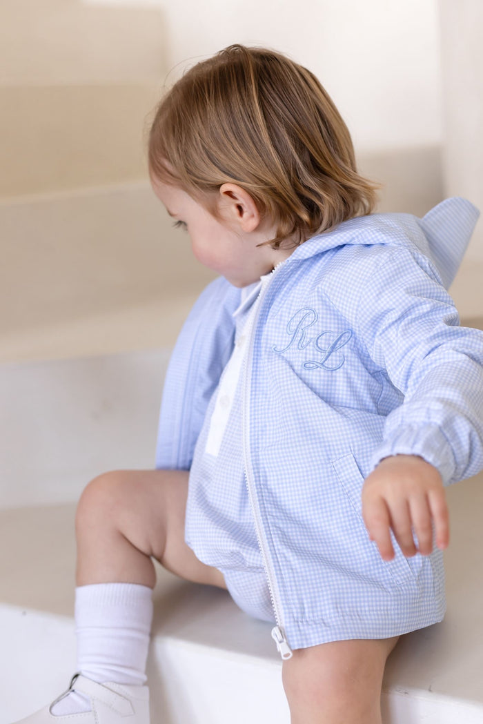 Boys Personalised Petite Bleu Gingham Wind Breaker Jacket