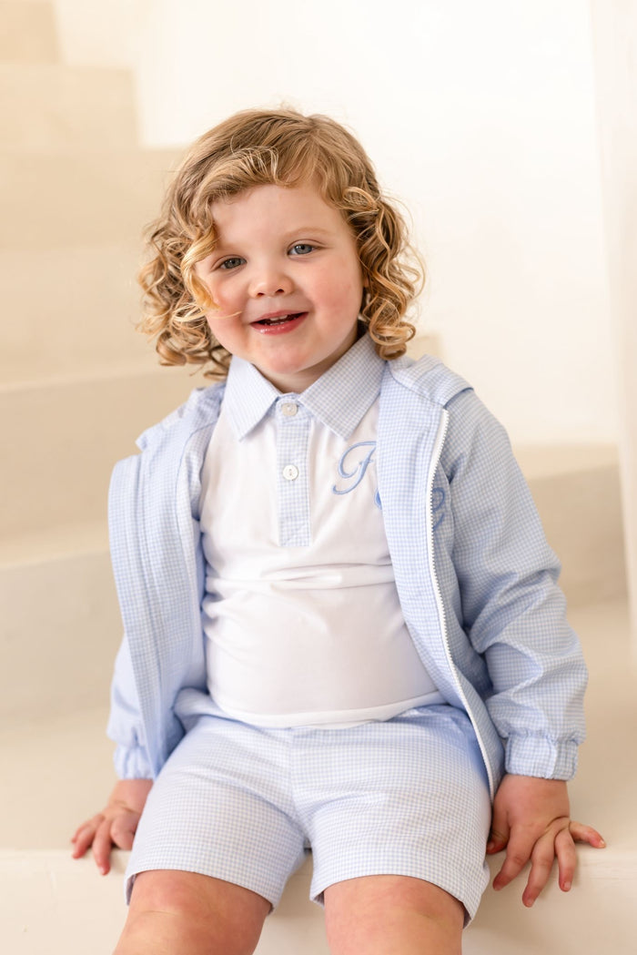 Boys Personalised Petite Bleu Polo and Gingham Short Set