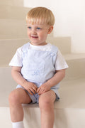 Boys Personalised Petite Bleu Top and Gingham Dungarees Set