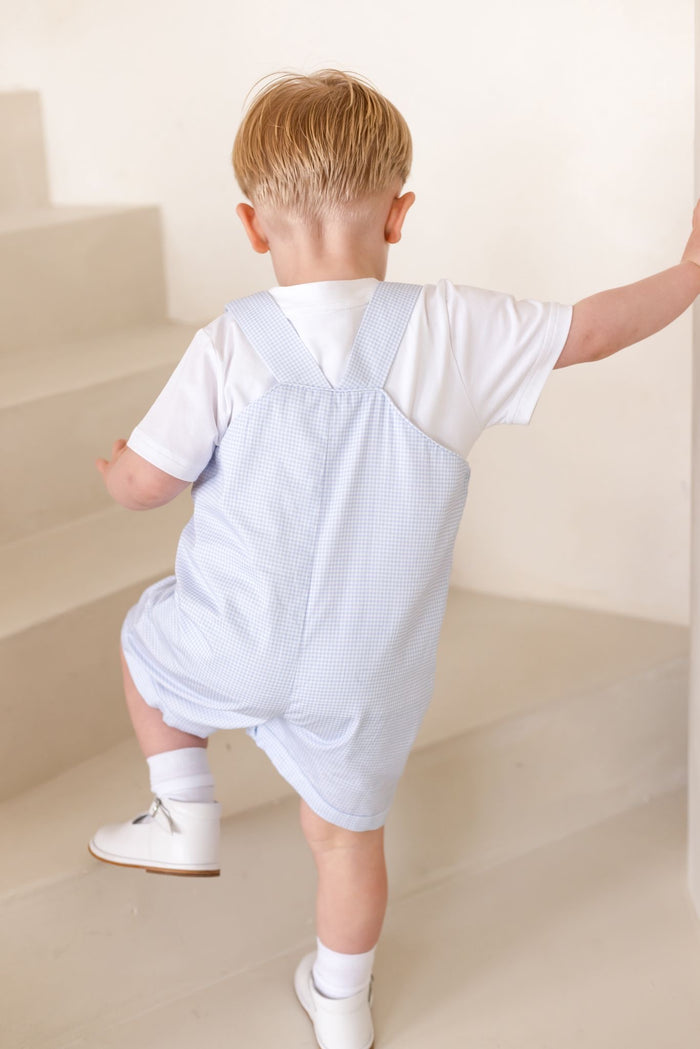 Boys Personalised Petite Bleu Top and Gingham Dungarees Set