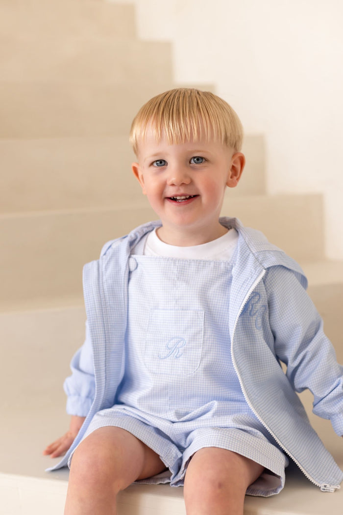 Boys Personalised Petite Bleu Top and Gingham Dungarees Set