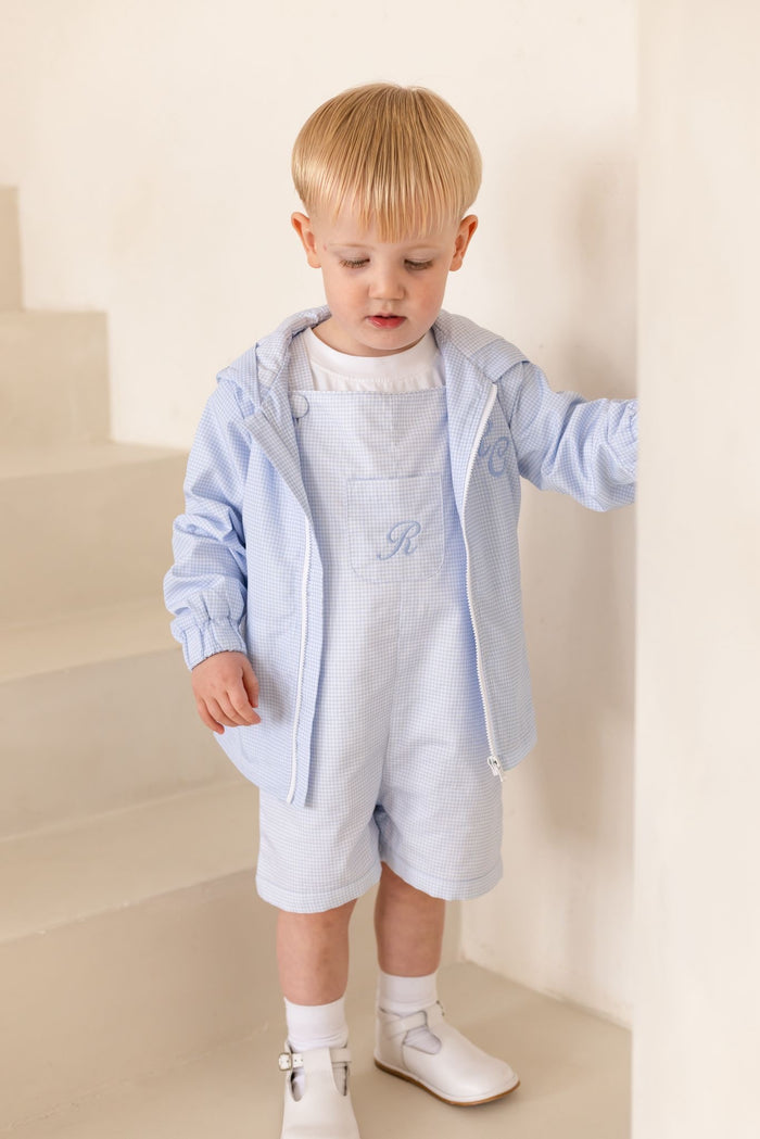 Boys Personalised Petite Bleu Top and Gingham Dungarees Set