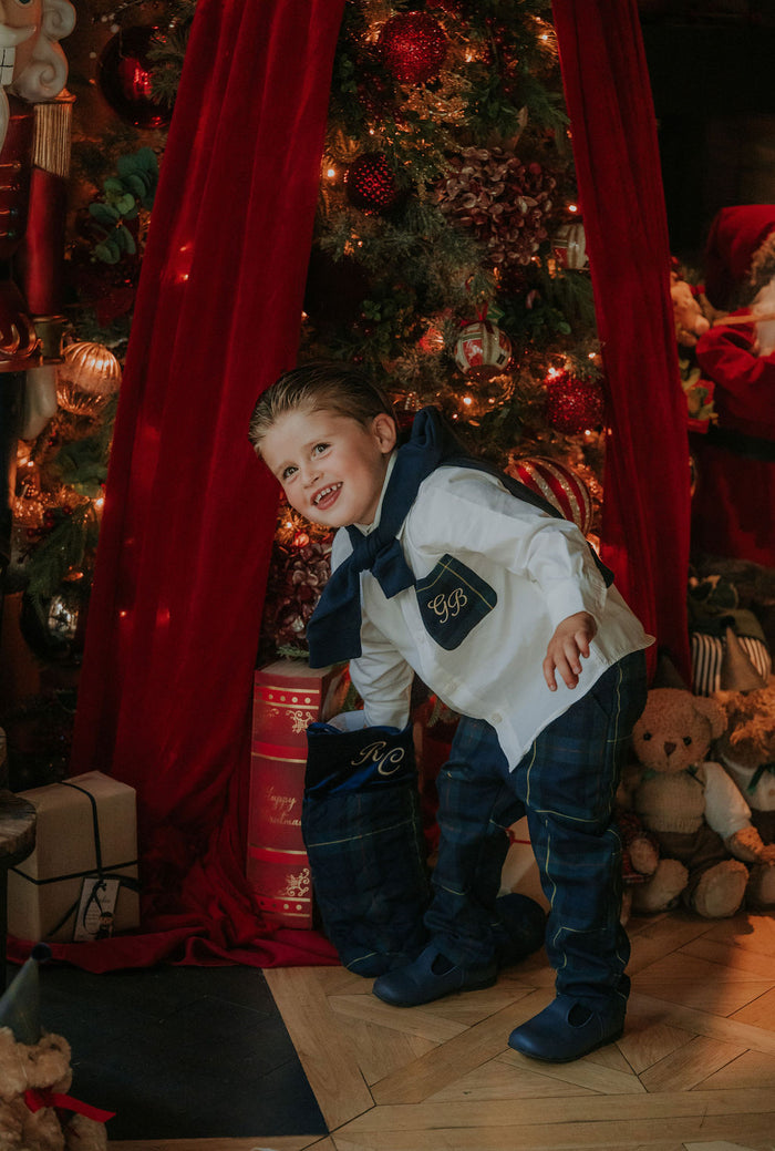 Boys Personalised Shirt and Royal Navy Tartan Trouser Set
