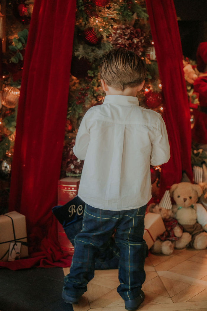 Boys Personalised Shirt and Royal Navy Tartan Trouser Set