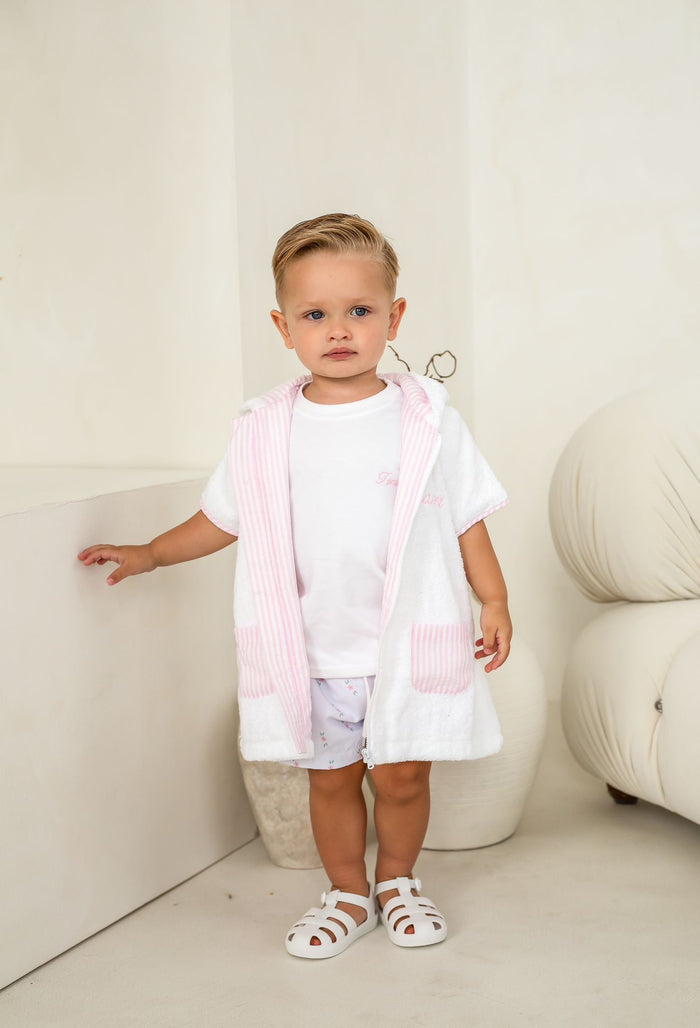 Boys Pink Stripe Towelling Coverup