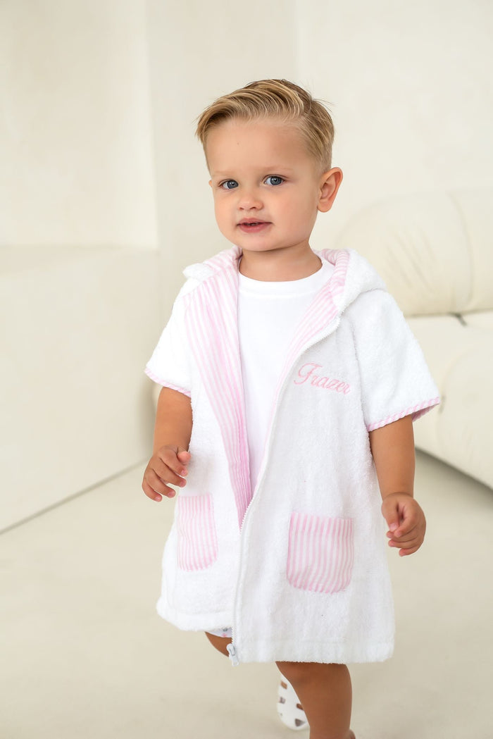 Boys Pink Stripe Towelling Coverup