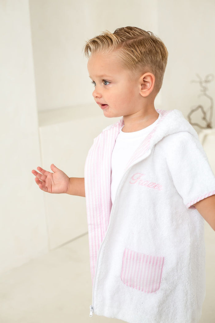 Boys Pink Stripe Towelling Coverup