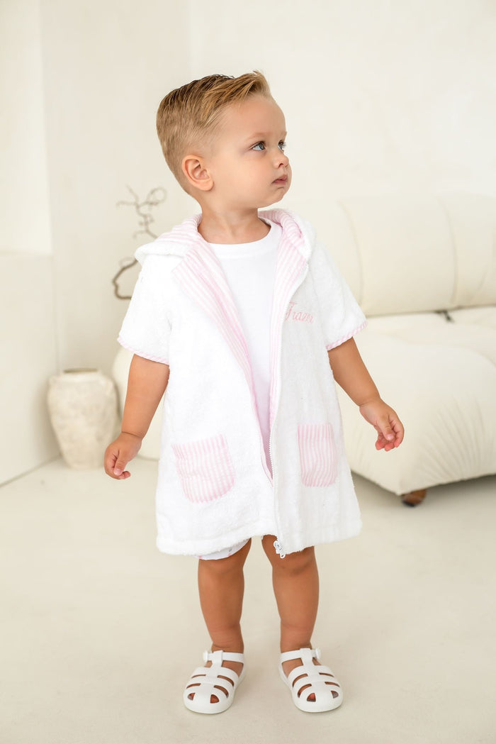 Boys Pink Stripe Towelling Coverup