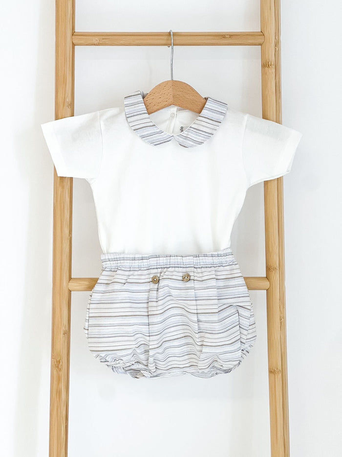 Boys Rapife Blue and Camel Stripe Bloomer and Vest Set