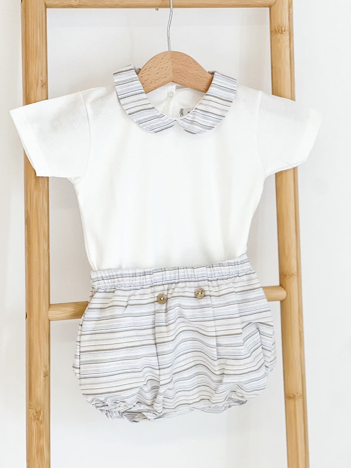 Boys Rapife Blue and Camel Stripe Bloomer and Vest Set