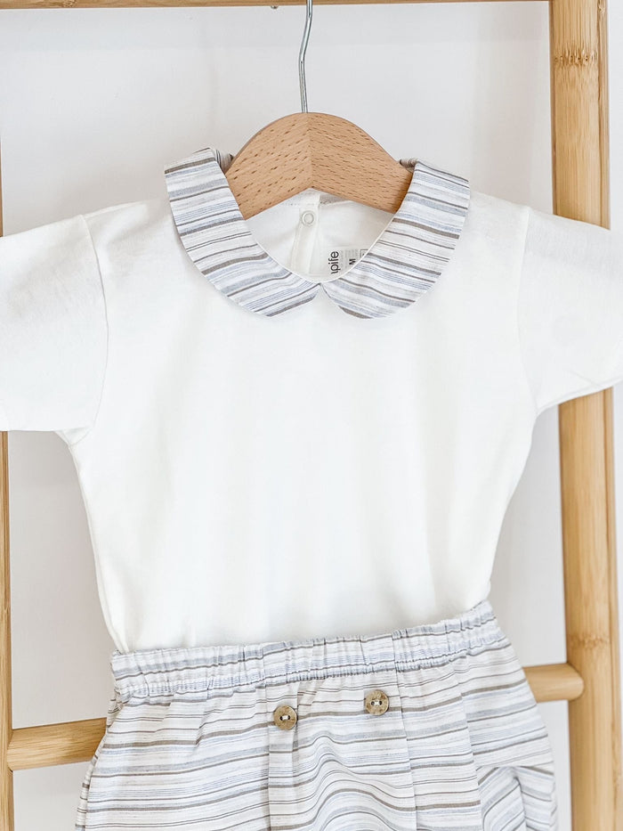 Boys Rapife Blue and Camel Stripe Bloomer and Vest Set