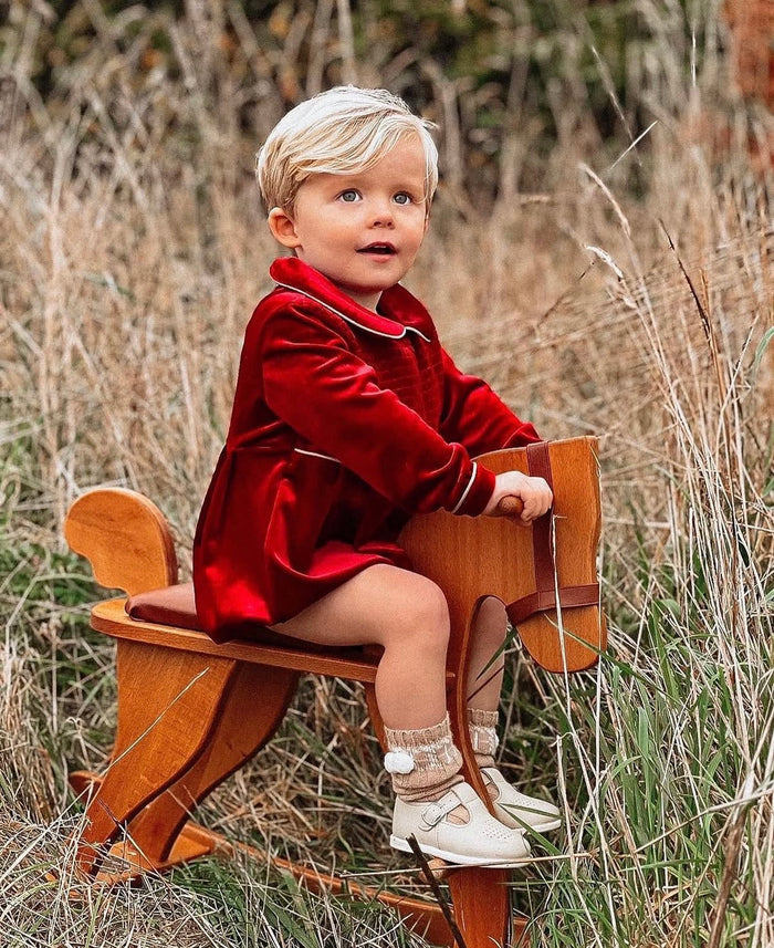 Boys Red Luxe Smocked Romper