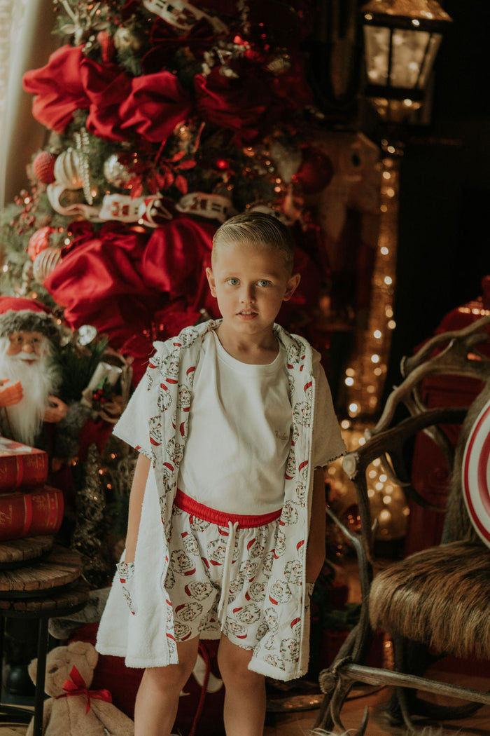 Boys Red Santa Print Towelling Coverup