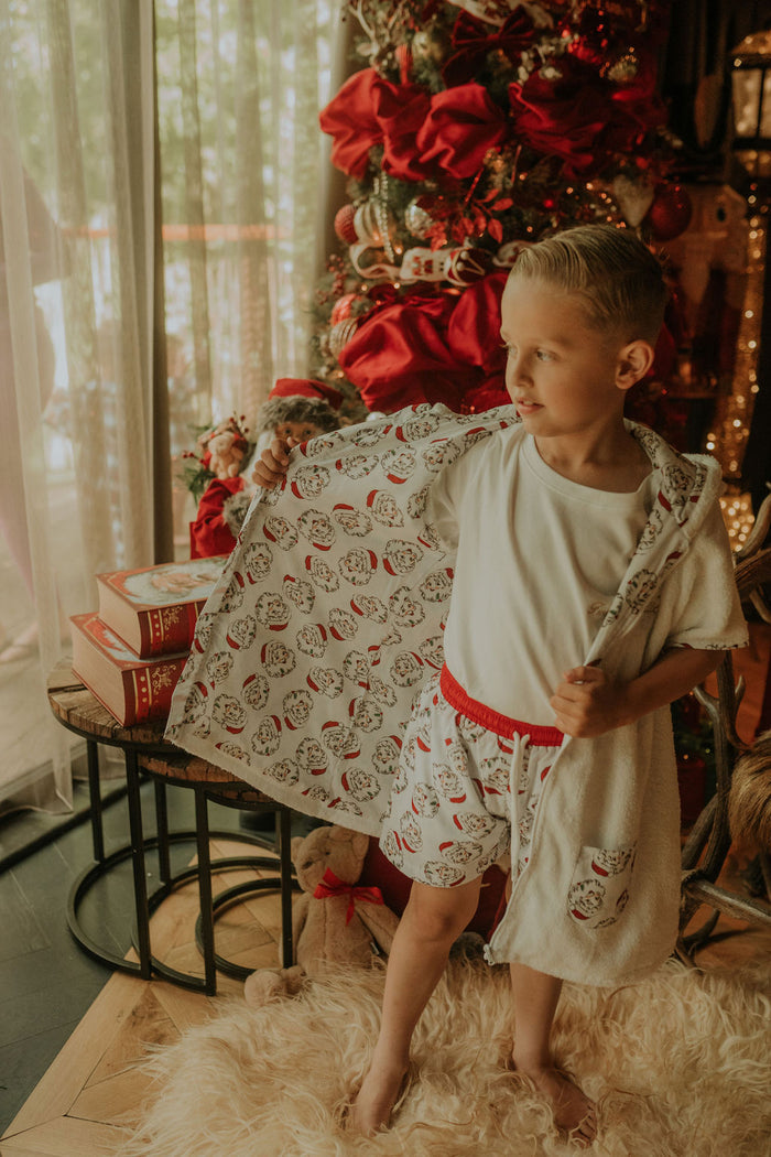 Boys Red Santa Print Towelling Coverup