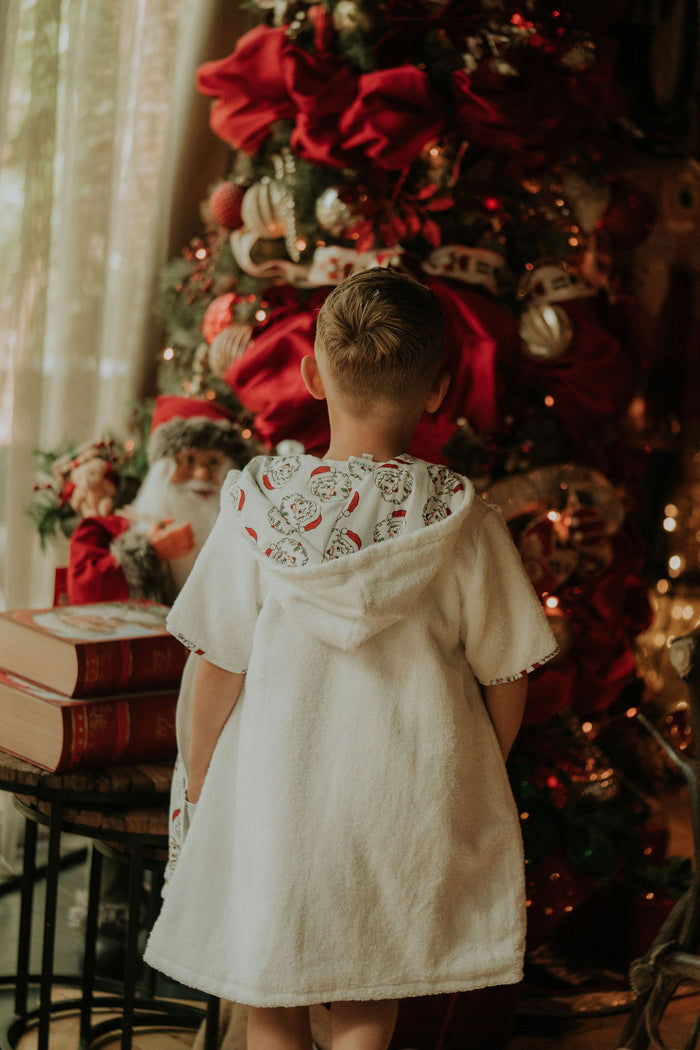 Boys Red Santa Print Towelling Coverup