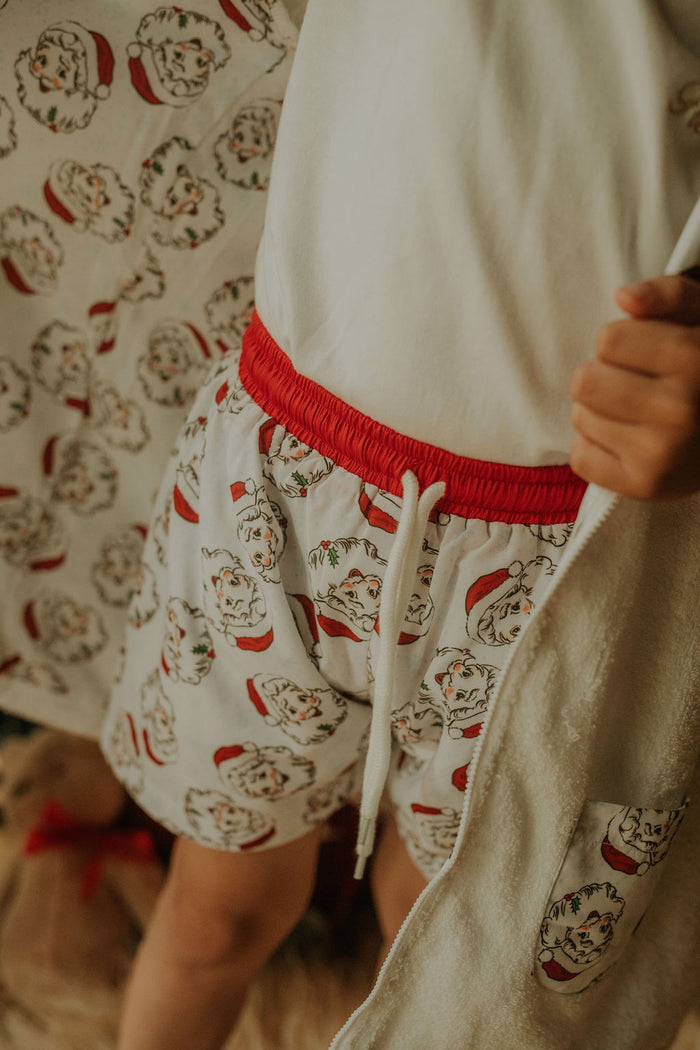 Boys Red Santa Print Towelling Coverup