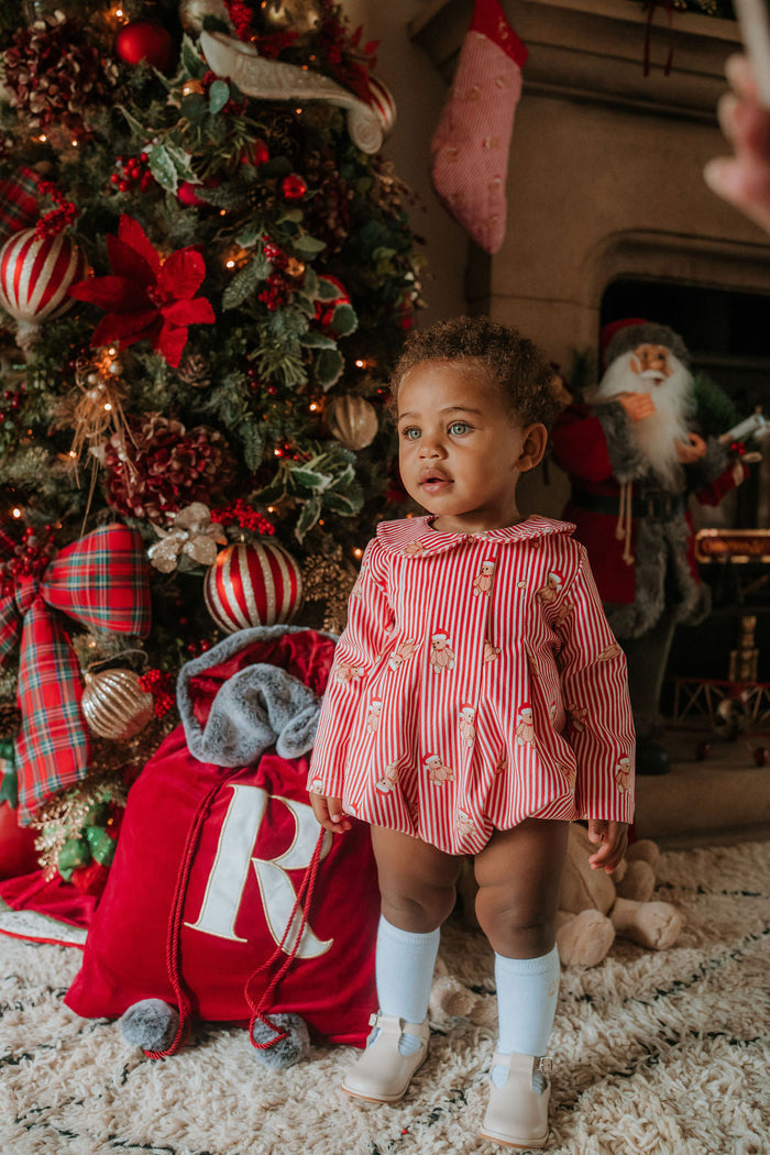 Boys Red Teddy Bear Stripe Cord Romper