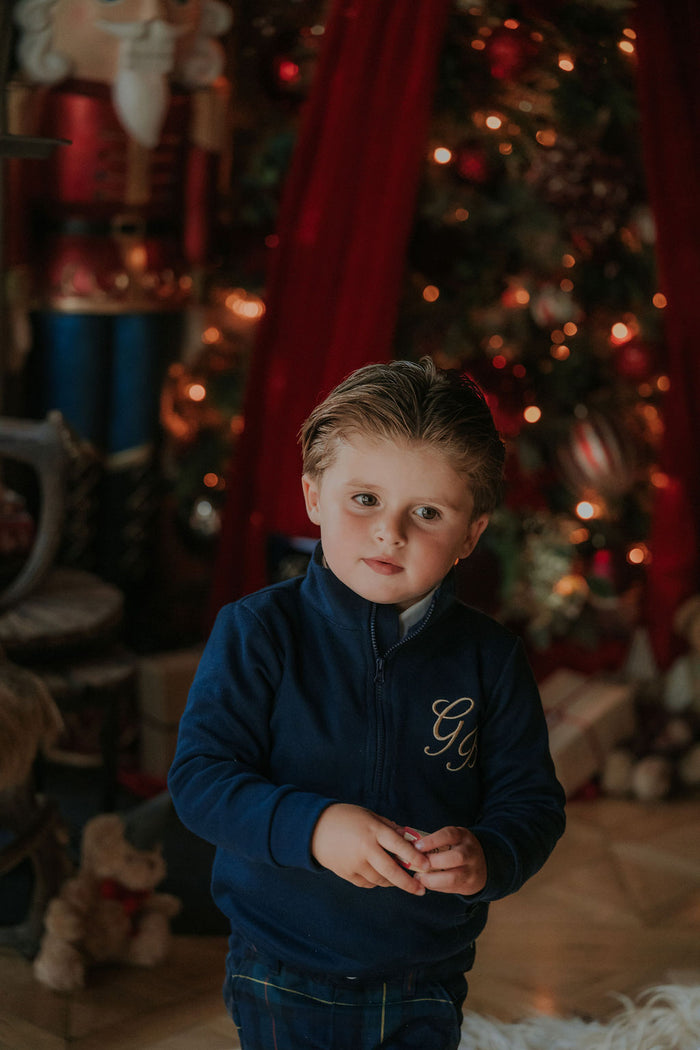 Boys Royal Navy Knitted Zip Up