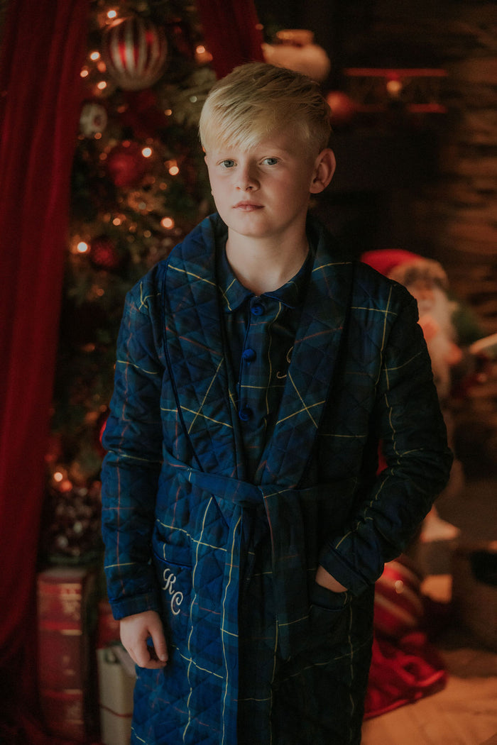 Boys Royal Navy Tartan Personalised Dressing Gown