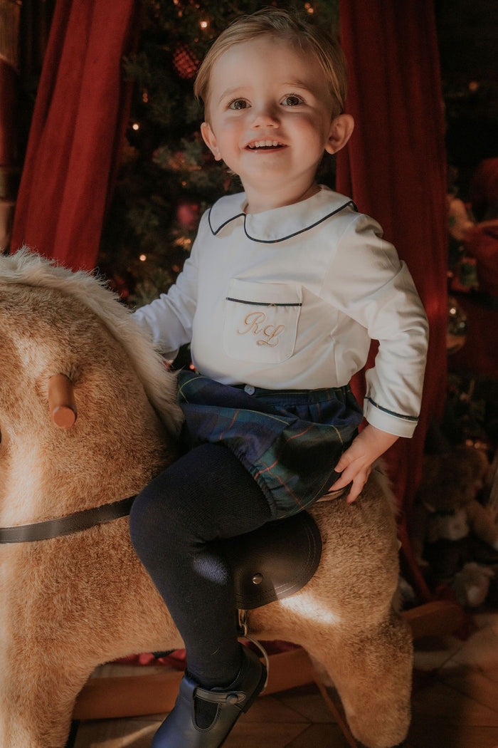 Boys Royal Navy Tartan Personalised Jam Pant Set