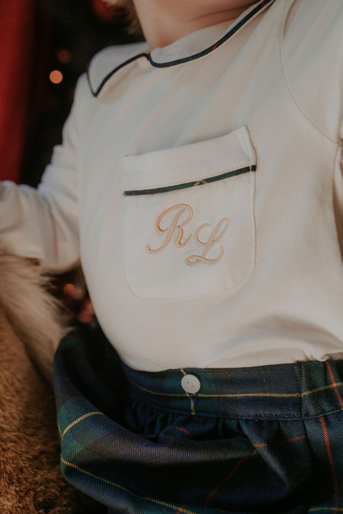 Boys Royal Navy Tartan Personalised Jam Pant Set
