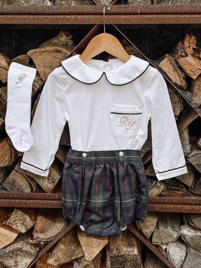 Boys Royal Navy Tartan Personalised Jam Pant Set