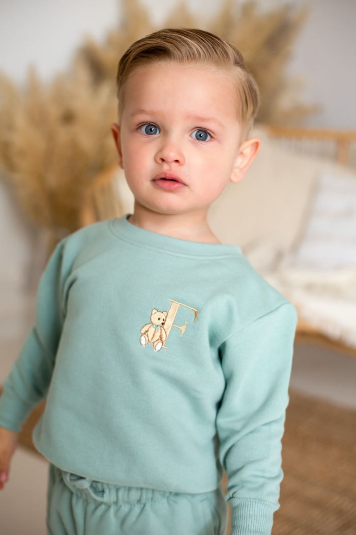Boys Sage Personalised Teddy Sweater and Short Set