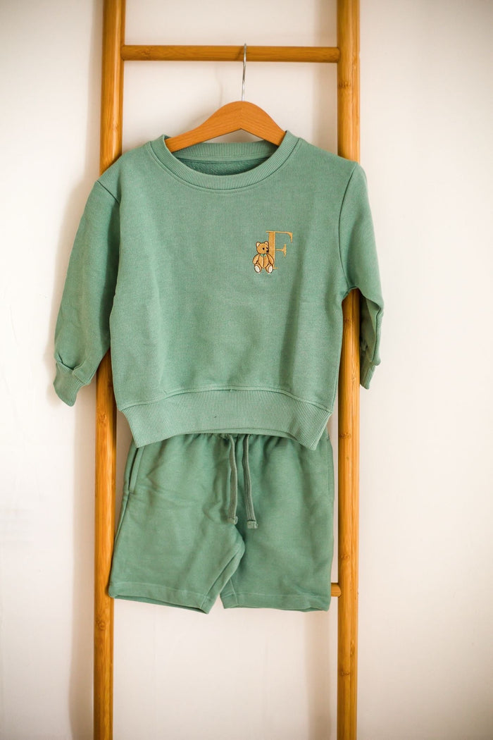 Boys Sage Personalised Teddy Sweater and Short Set
