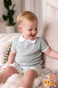 Boys Sage Polo and Stripe Short Set