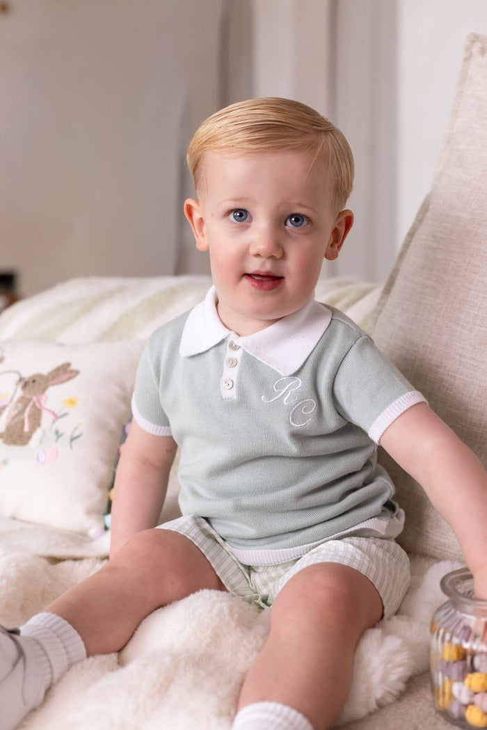 Boys Sage Polo and Stripe Short Set