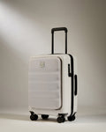 a white suitcase with a handle