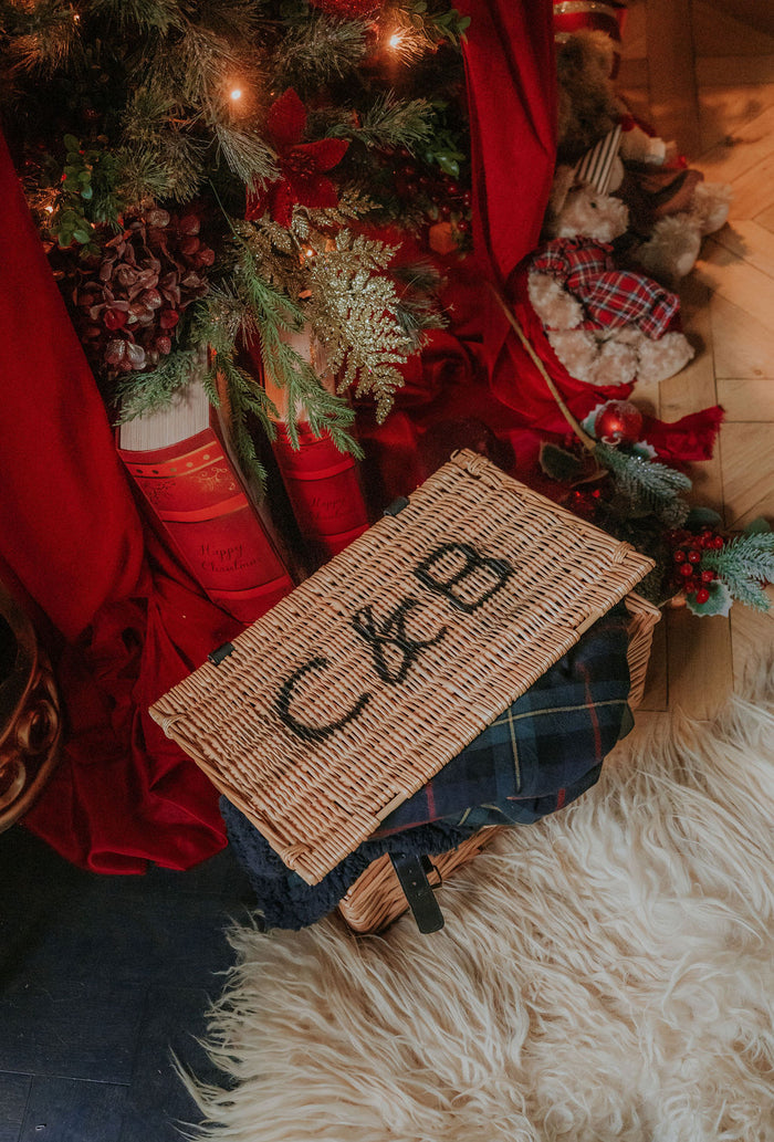 C&B branded wicker hamper basket