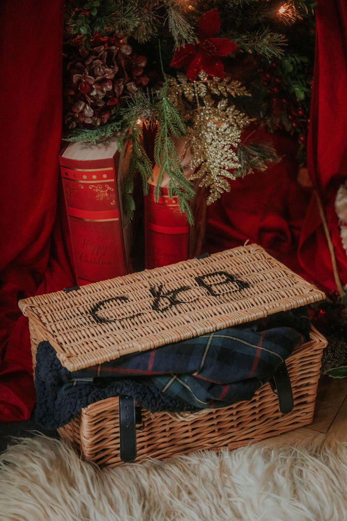 C&B branded wicker hamper basket
