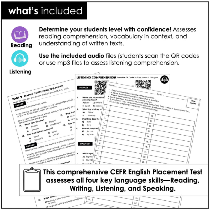 CEFR English Placement Test – ESL, ELL, EFL & ESOL Level Assessment - Hot Chocolate Teachables