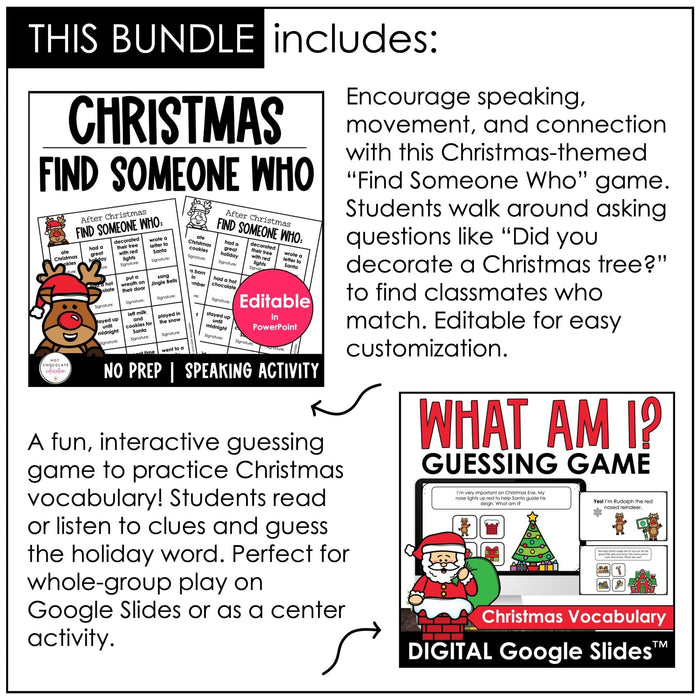 Christmas Games for ELL & ESL | Holiday Grammar & Vocabulary Games Bundle - Hot Chocolate Teachables