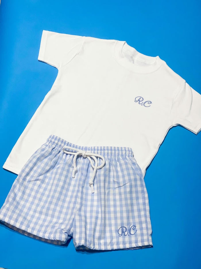 Clark and Beau Exclusive Blue Gingham Mens Swim Shorts